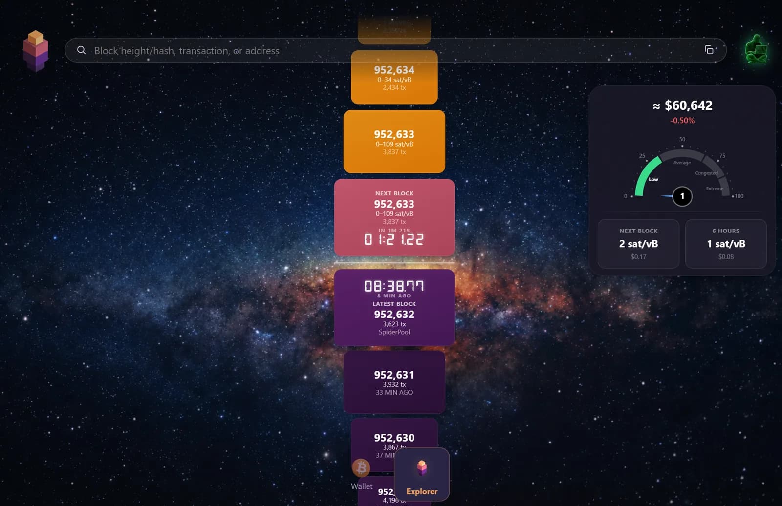 TZUR Wallet on Windows showing the built-in BlockSight Bitcoin explorer