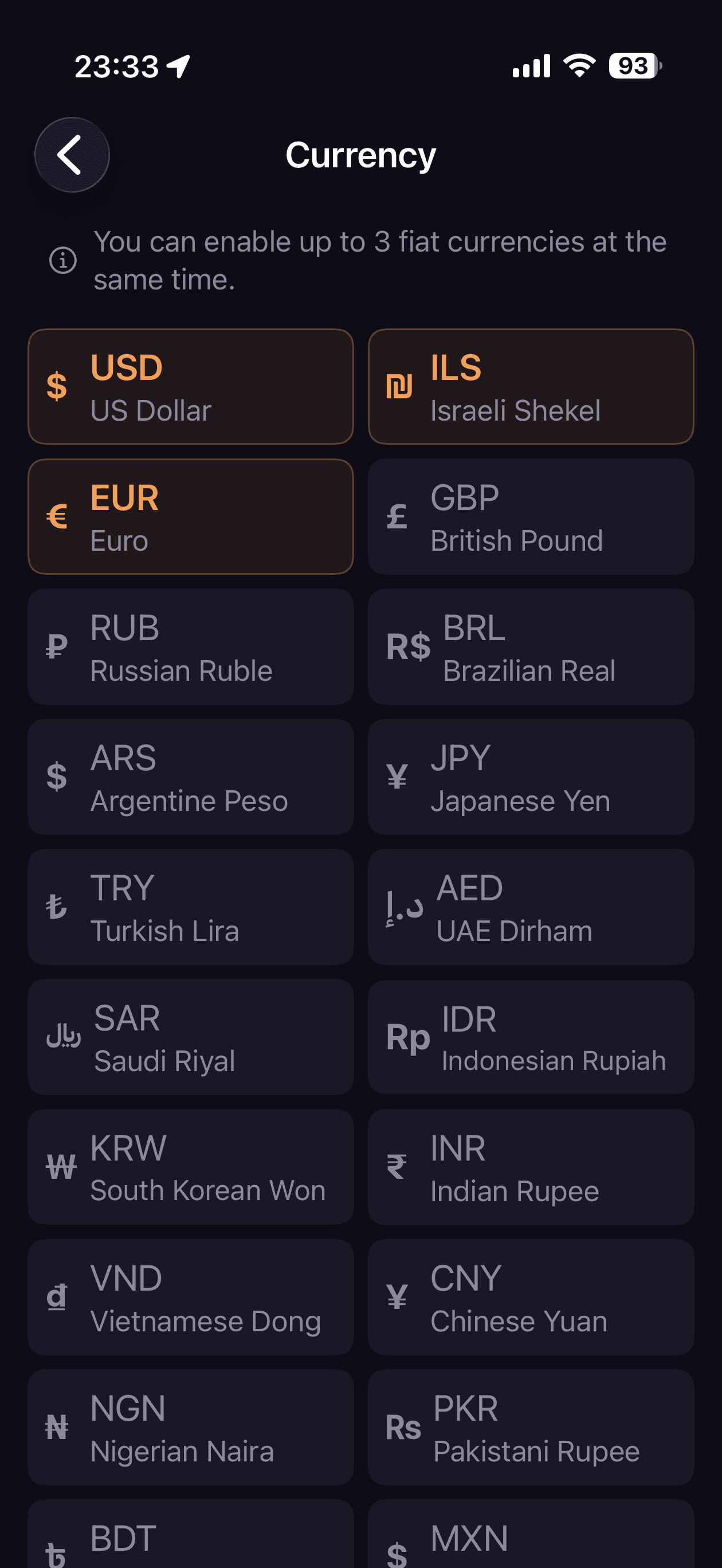 Visualizzazione valuta