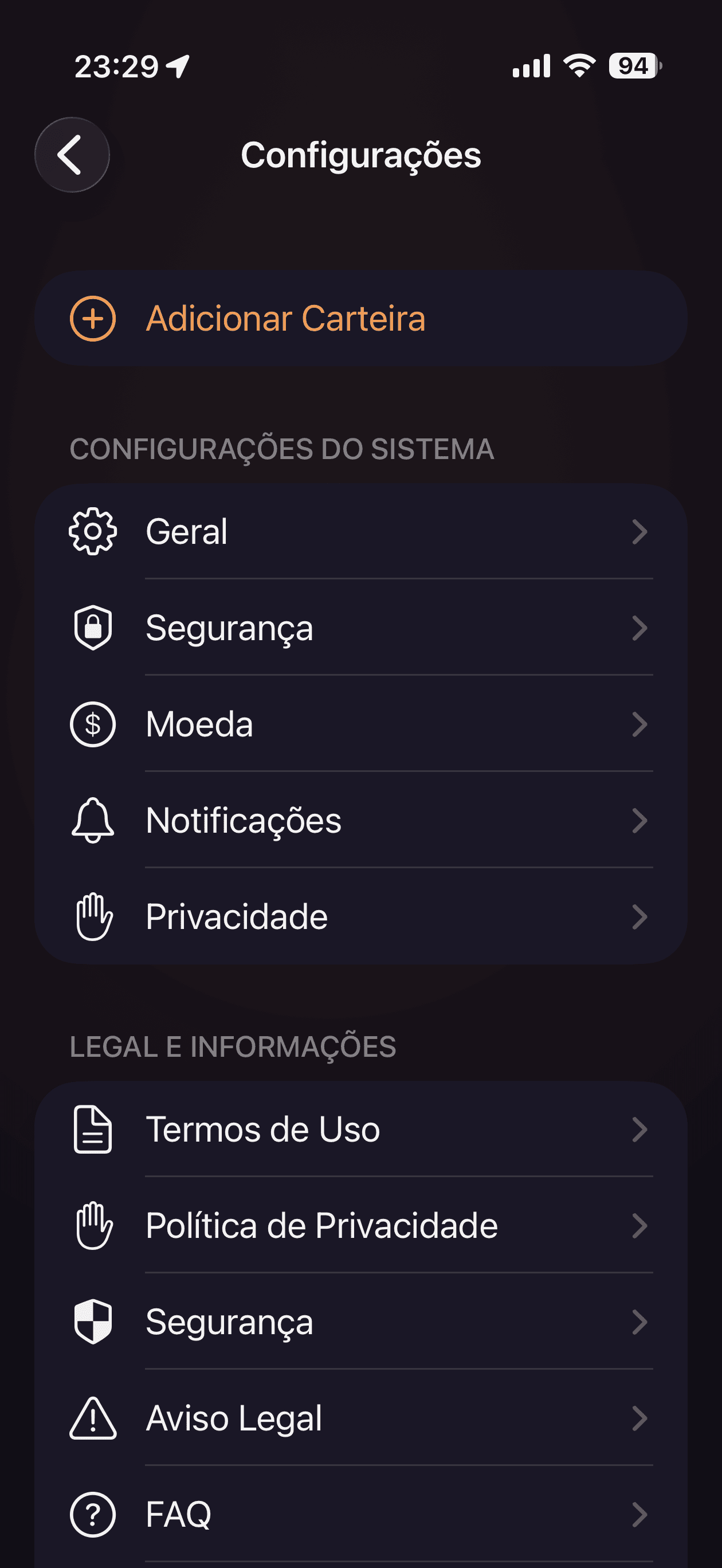 Configurações do App