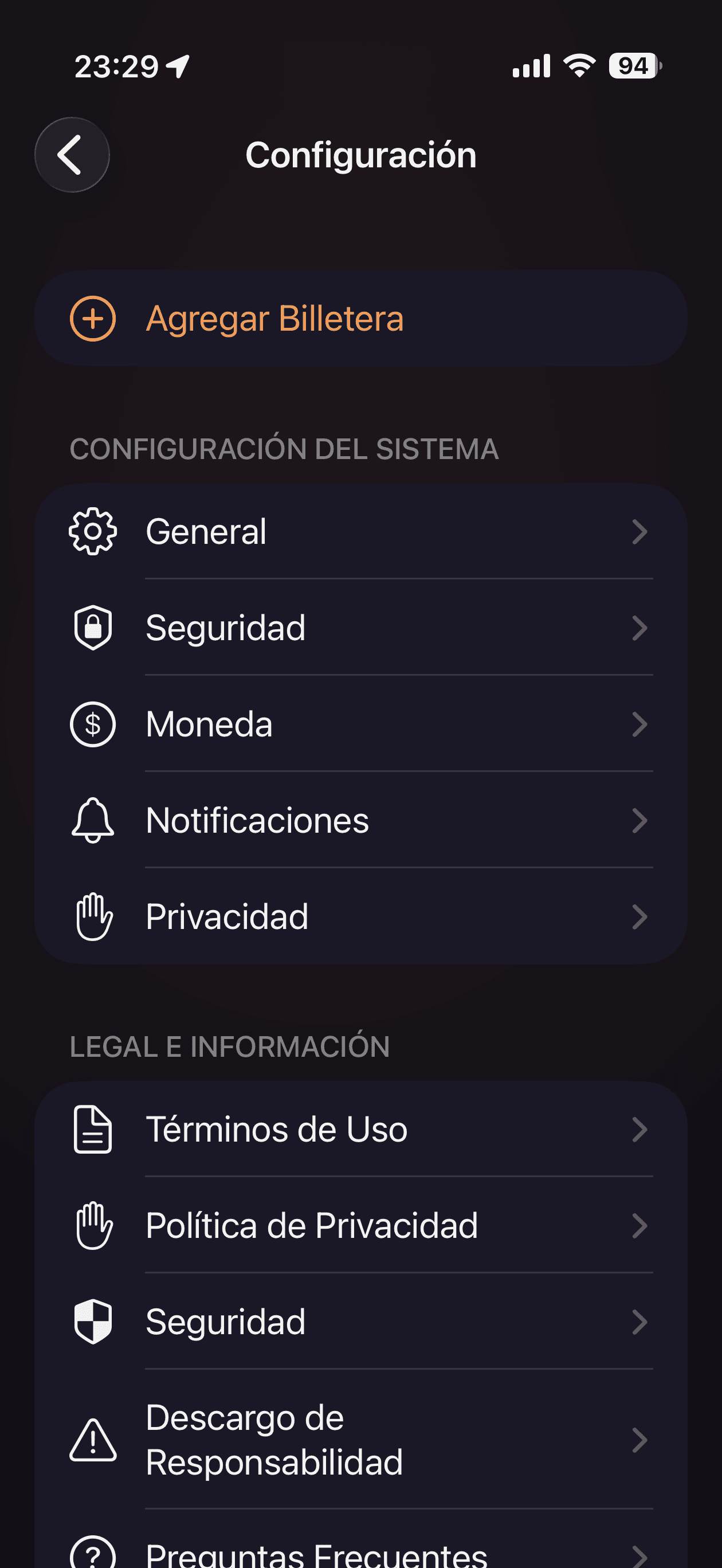 Ajustes de la App
