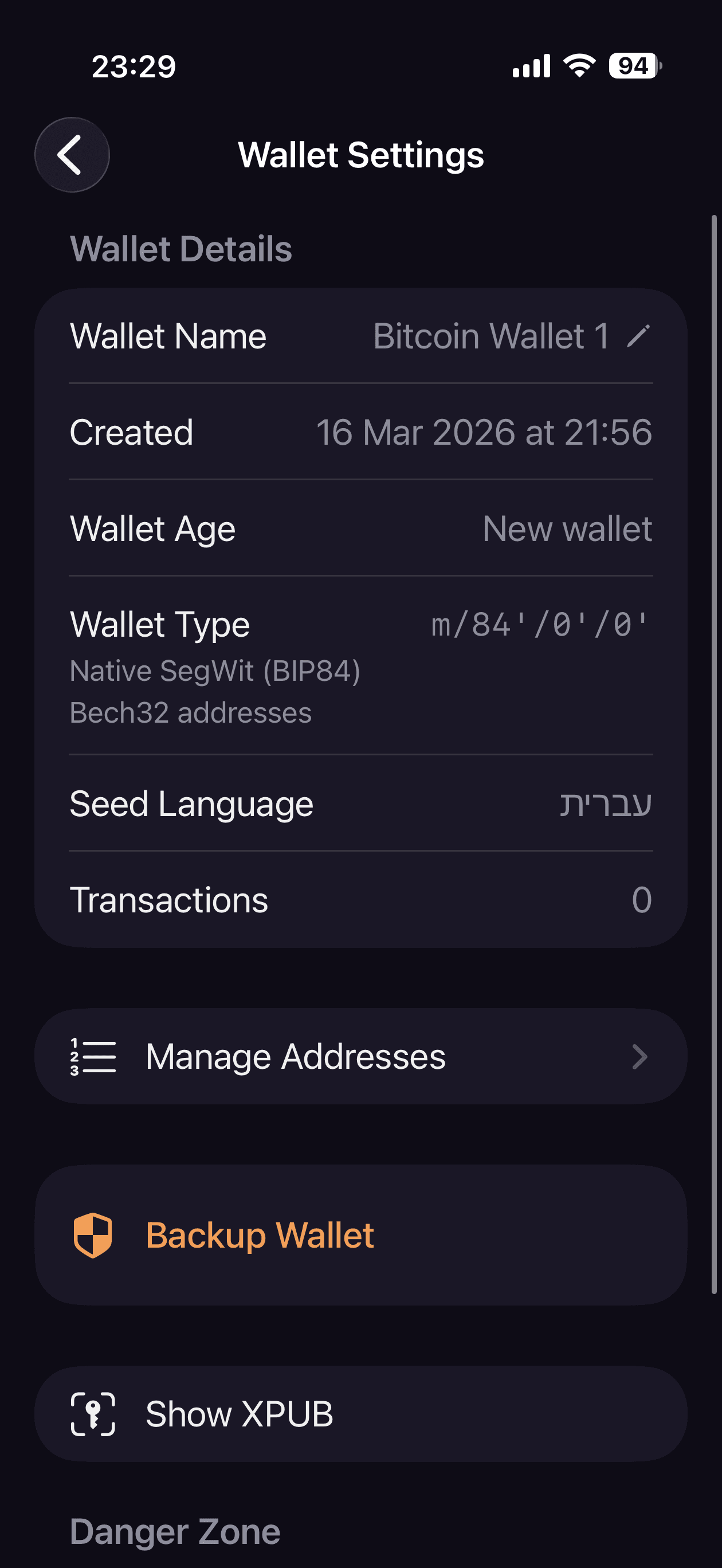 Impostazioni Wallet