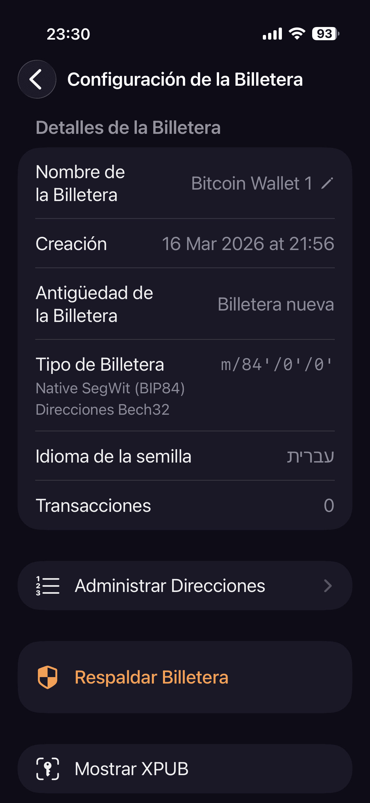 Ajustes de Billetera